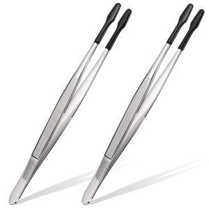 Honoson 2피스 고무 팁 핀셋 PVC 코팅 공예 산업 부드러운 논마링 플랫 동전 스탬프 집게(블랙) 랩 도구 보석 취미