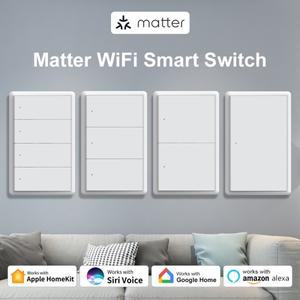 Manhot Matter WiFi 스마트 벽 조명 스위치 중성선 푸시 물리적 홈킷 앱과 함께 작동 1 2 3 4 갱