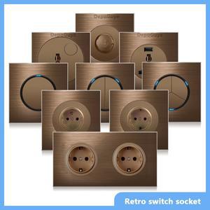 커피 색상 범용 레트로 복고풍 엔틱 Eu FR 220V 벽 조명 스위치 LED 표시기가 재설정 버튼 전기 소켓