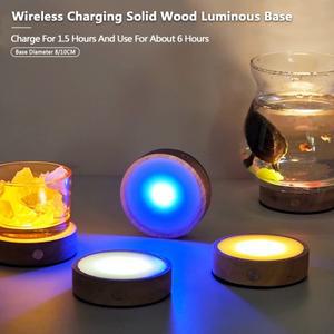무선 충전 원목 발광 베이스 야간 조명 터치 LED 크리스탈 와인병 어항 코스터 소형 탁상 램프