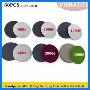 3인치 샌딩 디스크 훅앤루프 60개, 800-3000 그릿 습식 및 건식 샌딩페이퍼 (DA/오비탈 샌더용, 자동차 금