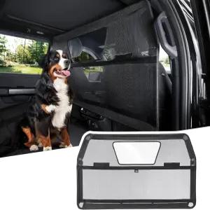 시각 창이 있는 JOYTUTUS 56인치 와이드 도그 카 배리어 SUV 탈출 방지용 뒷좌석용 네트 반려견 안전 및