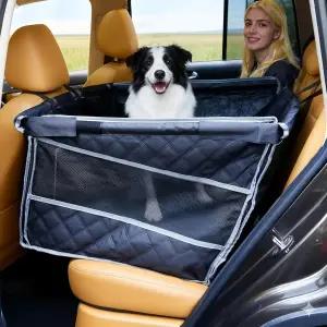 대형견용 트랜키타스 반려견 카시트 메시 윈도우가 장착된 뒷좌석 익스텐더 자동차 트럭 및 SUV용 강력한