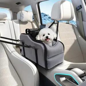 소형견을 위한 센터 콘솔 반려견 카시트 휴대용 자동차 부스터 시트 조절 가능한 안전벨트로 강아지