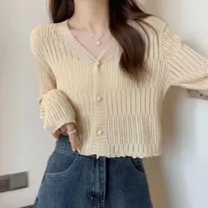 브이넥 가디건 여성 얇은 경량 크롭 심플 간절기