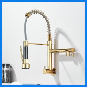 골든 스프링 주방 수도꼭지 회전 사이드 분무기, 듀얼 스파우트 탭 싱크 냉수 360