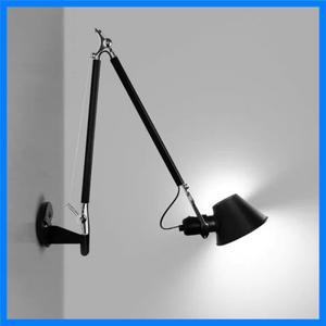 이탈리아어 긴 팔 LED 벽 램프 실버 블랙 금속 침실 연구 독서 조명 E27 스위치 회전식 조절 장식