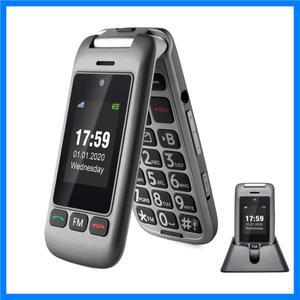 노인용 Artfone G6 플립 4G 휴대 전화 대형 고무 키패드 2 측면 버튼 및 SOS 1000mAh 충전 도크 핸드폰 포