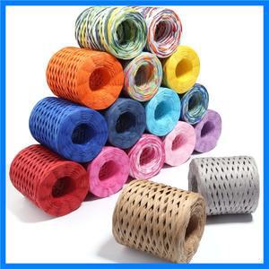 200M/롤 라피아 종이 원사 수제 공예를위한 다채로운 땋은 로프 뜨개질 크로 셰 스레드 DIY 꽃다발 선물 포