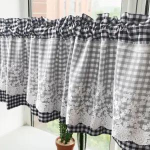 로맨틱 레이스 체크 바란스 커튼(106x45cm) (블랙) 주방 창문 인테리어 장식용 커텐 부엌 디자인