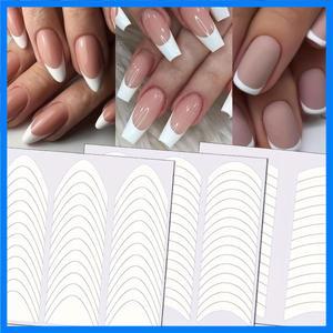 3PCS 프렌치 네일 아트 스티커 화이트 셀프 접착 스트립 팁 DIY 장식 스텐실 도구, 프린지 데칼