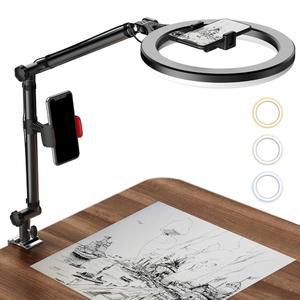 스탠드 및 휴대폰 홀더가 있는 링 라이트, 책상용 USB 10인치 라이트가 오버헤드 카메라 마운트, 사진 촬영용 클램프가 데스크 램프 / 메이크업 라이브 스트림 비디오 YouTube