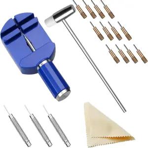 양 삼촌 시계 링크 제거 키트 조정 도구 키트(12개 교체 핀 및 3개 펀치 1개 포함) 밴드 스트랩 팔찌 크기