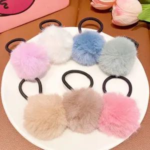 폼폼 방울털 장식 미니 머리끈 포인트 헤어끈 귀여운헤어끈 데일리헤어끈