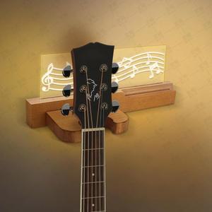 구시옴 라이트 업 나무 기타 스탠드, 노트 패턴 디자인, USB 전원 월 마운트, 일렉트릭 베이스 어쿠스틱 및 우쿨렐레 바이올린용 행거