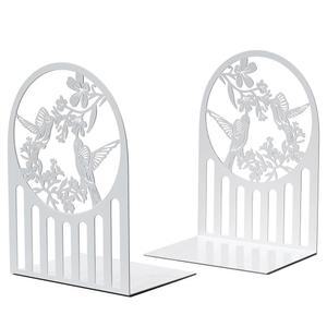 위드 허밍버드 북엔드, 선반 장식용 메탈 무거운 책용 북스토퍼, 가정, 사무실, 도서관, 학교 사용용 북엔드(화이트)