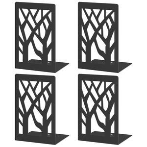 선반용 VFINE 4피스 모던 메탈 북엔드, 책용 블랙 트리 책상용 장식용 책 정리함, 홈 오피스용 비스키드 선반 북엔드