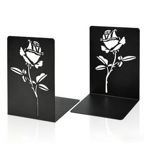 책 끝, 선반용 금속 끝 2개 세트, 무거운 책용 장식 미끄럼 방지 홈 오피스용 블랙 (로즈)