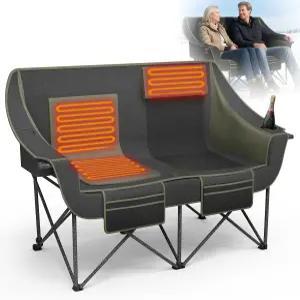 3가지 난방 레벨 661파운드 무게 용량의 SHIGING 온열 더블 캠핑 의자 야외 해변 RV 피크닉 잔디용 휴대용