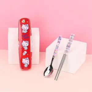 캐릭터 어린이 스텐 수저세트 헬로키티 클리어 케이스 올인원 가벼운진공젓가락