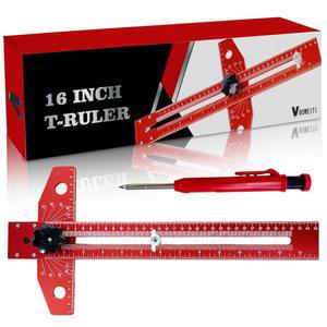 목공 스크라이버 마킹 라인 자 T형 16인치 측정 위치 도구 T-룰러 레이아웃 정밀 및 스크라이빙(빨간색)