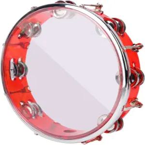 IHDYPEW 10인치 빨간색 조절식 탬버린 더블 메탈 징글이 있는 타악기 드럼 핸드헬드 교회 생일 파티 라이브