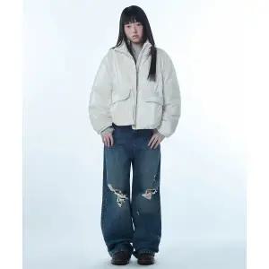 무신사스탠다드 우먼즈 데일리 푸퍼 샤이니 숏 패딩 재킷 아이보리 1665562