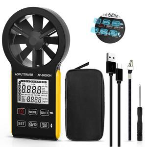 HVAC 풍속계 방수 충전식 풍속계(터치스크린 포함), CFM 미터 0-99900 ft3/min, 온도, 백라이트, 공기량 데이터 보류, 통풍구, 항해, 사격-AP-6000GH