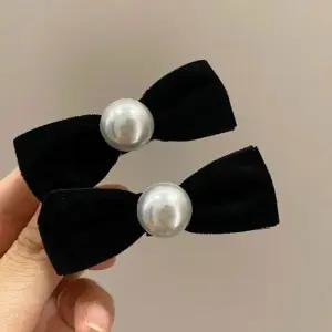 고급 벨벳 귀여운 미니 리본 진주 집게핀 2p X3개 Skl9+2TXP