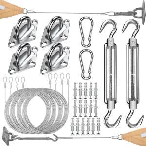 케이블 와이어 로프가 있는 COOLYARD 그늘막 돛 하드웨어 키트 48피트(12Ftx4) 비닐 코팅 항공기 야외 커튼