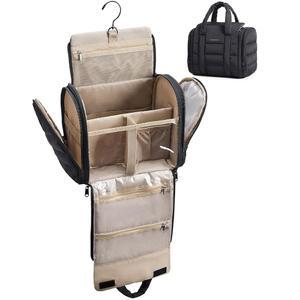 탈부착 가능한 파티션이 있는 백스마트 여행용 세면도구 가방, 풀사이즈 세면도구, 액세서리, 블랙을 위한 푹신한 방수 천 걸이 정리함