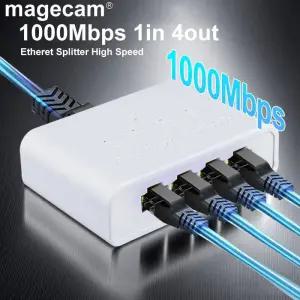 Magecam RJ45 네트워크 스위치 허브 1입력 4출력 컨버터 1000Mbps 기가비트 이더넷 와이어 분배기 PC LAN