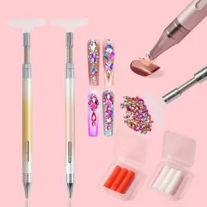 XEAOHESY 라인스톤 피커 도구 다이아몬드 아트 리필 가능한 왁스 펜 6개로 네일 도팅 도구를 위한 2피스 (