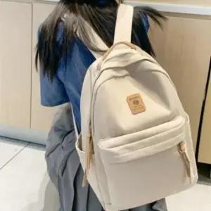 [패션] 베이지 캔버스 학생용 백팩 기본형 공용 스쿨 가방 데일리팩