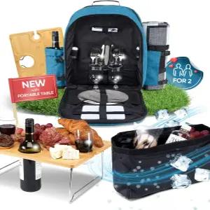 PL 하모니 피크닉 백팩 2인용 - 커플용 올인원 [피크닉 담요 및 휴대용 와인 테이블 포함] 방수 32L 단열