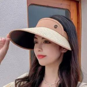 [패션] 블랙 밀짚 여성 썬캡 모자 휴양지