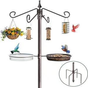 네스트셸드 새 모이통 스테이션 키트 81인치 금속 스탠드 4-훅 목욕통 및 메쉬 트레이 5-프롱 베이스 포함