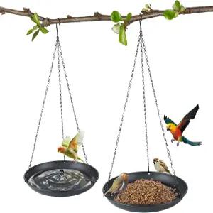 2팩 걸이식 조류 목욕 야외 금속 야생 조류를 위한 얕은 피더 볼 정원 파티오 데크 야드 2 사이즈(직경