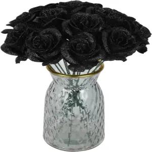 Rzoukler 블랙 글리터 장미 30PCS 가짜 꽃 DIY 공예용 줄기가 달린 인공 결혼 부케 파티 홈 데코(블랙)