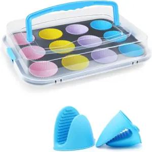 베이킹용 인유 머핀 팬 내열 장갑과 휴대용 뚜껑이 있는 논스틱 실리콘 틴 라이너 12개 일반 사이즈