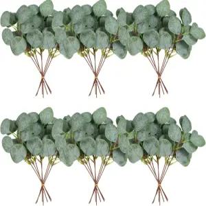 제코난 40개 인공 유칼립투스 줄기 가짜 은 달러 잎 DIY 꽃다발 꽃꽂이 웨딩 홈 데코를 위한 벌크 리얼