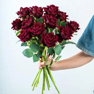 트란뉴수 가짜 장미 꽃 실크 16.5인치 현실감 있는 DIY 레드) 웨딩 장식 꽃다발 적합한 꽃으로 장식에