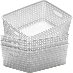에스라이트 플라스틱 보관 바구니 11.4X8.9X4.7인치 4팩(흰색)