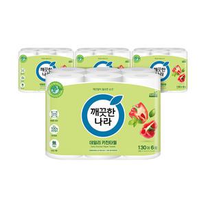 깨끗한나라 데일리 그린패키지 키친타월, 130매, 6롤, 4개