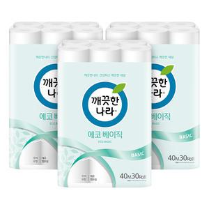 깨끗한나라 2겹 에코 베이직, 40m, 30롤, 3개