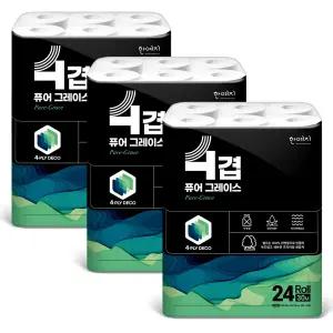 한예지 퓨어그레이스 4겹 천연펄프 화장지 30m 24롤 3팩