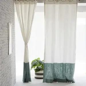 아트박스 엘르비 마노아 투톤 밀크화이트+민트블루 린넨커튼 거실안방커튼 130x230)1장+커튼끈+커튼
