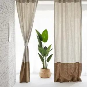 아트박스 엘르비 마노아 투톤 무드베이지+브라운 린넨커튼 거실안방커튼 130x230)1장+커튼끈+커튼