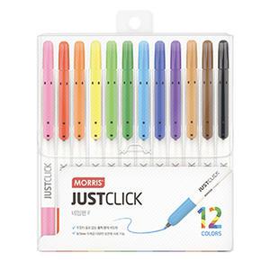 모리스 저스트클릭 네임펜 F 12색 세트 노크식 샤프식 뚜껑없는 유성 마카
