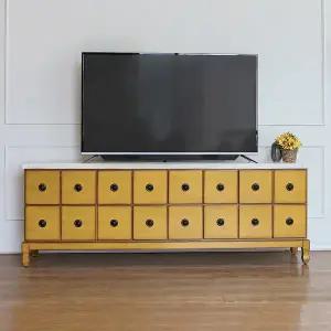 [버지니아]막탄석 16룩 원목 TV거실장 10서랍 엔틱옐로우
